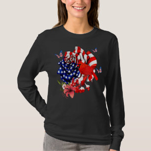 Kardinal Bird Stolz und Rose amerikanische Flagge T-Shirt