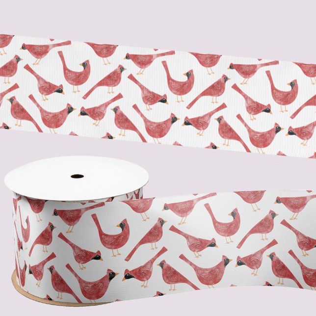Kardinal Bird Wasserfarbe Rot und Weiß Satinband (Fun Cardinal bird watercolor festive Christmas Holiday satin ribbon for gift wrapping)