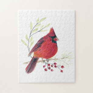 Kardinal Bird Watercolor Art Puzzle