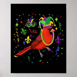 Kardinal Bird Wearing Mardi Gras Beads Jester Hat Poster