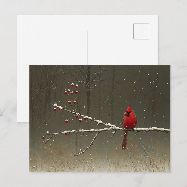 Kardinal Bird Winter Berry Tree Postkarte (Vorne/Hinten)