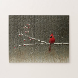Kardinal Bird Winter Berry Tree Puzzle