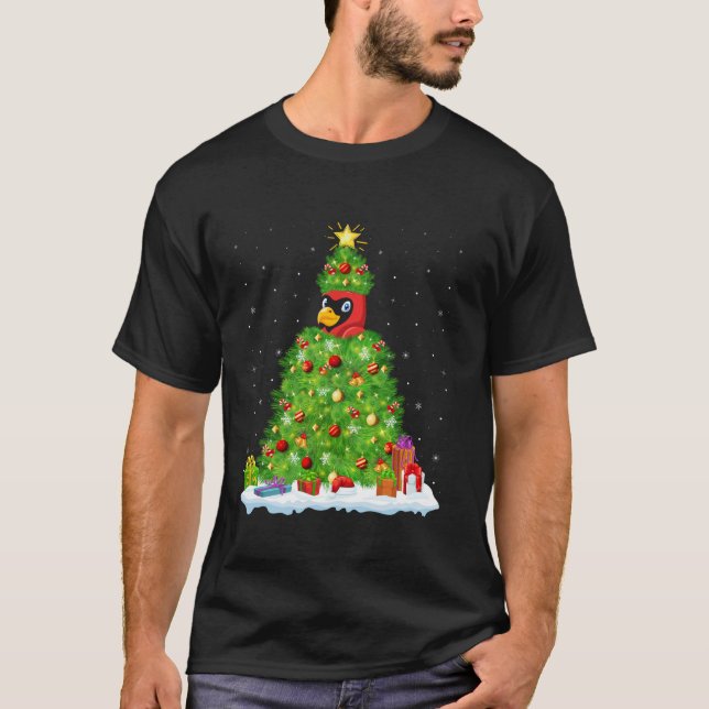 Kardinal Bird Xmas Leuchtender Baum Sonniger Kardi T-Shirt (Vorderseite)