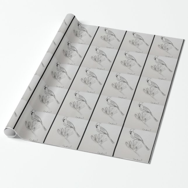 Kardinal Bird Zeichne Wrapping Paper Geschenkpapier (Ungerollt)