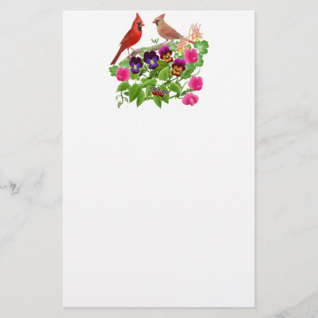 Kardinal Birds in Garden Stationery Briefpapier (Vorderseite)