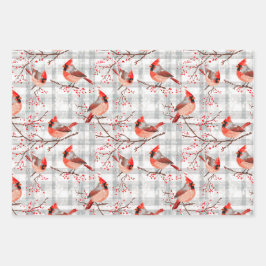 Kardinal Birds Winter Weihnachten Tartan Kariert 2 Geschenkpapier Set