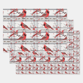 Kardinal Birds Winter Weihnachten Tartan Kariert 4 Geschenkpapier Set