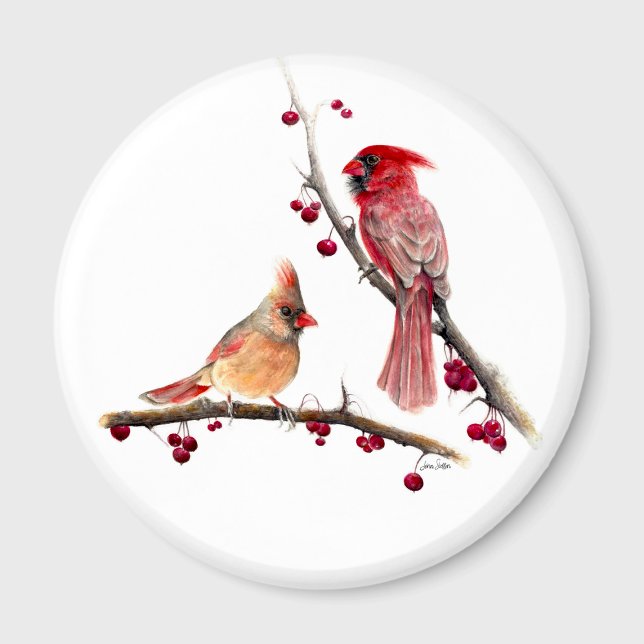 Kardinal Couple Berry Branches Magnet (Cardinal Couple Berry Branches Magnet from Jenn Steffen Art
)
