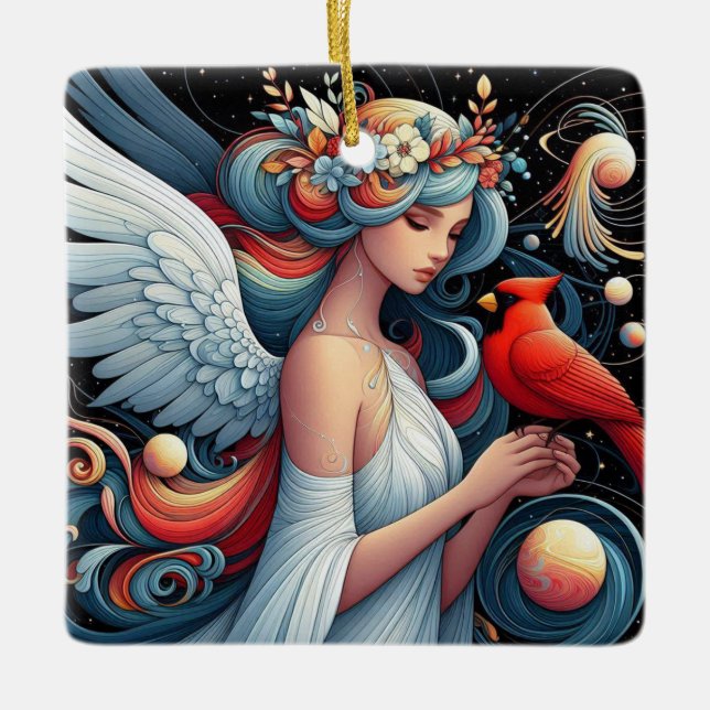 Kardinal erscheinen, wenn Engel in der Nähe sind Keramikornament (Vorderseite)