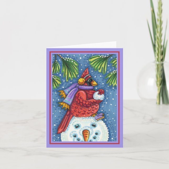 KARDINAL GARANTIERT SNOWMAN, CHRISTMAS REDBIRD Bla Karte (Vorderseite)