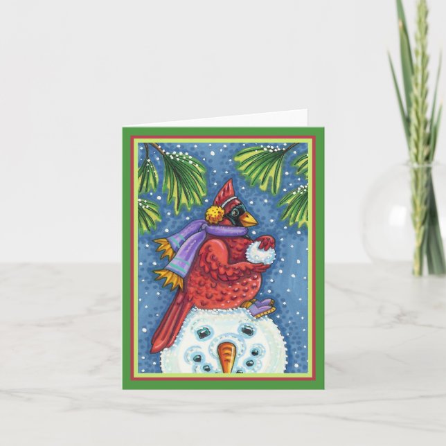 KARDINAL GARANTIERT SNOWMAN, CHRISTMAS REDBIRD Bla Karte (Vorderseite)