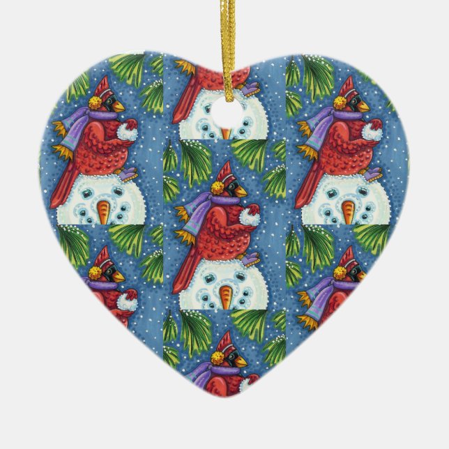 KARDINAL GARANTIERT SNOWMAN, NIEDLICHE CHRISTMAS R KERAMIK ORNAMENT (Vorne)