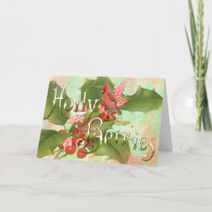 Kardinal & Holly Berries Custom Grußkarte Feiertagskarte