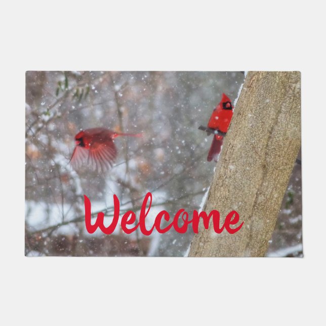 Kardinal im Schnee Fußmatte (Vorderseite)