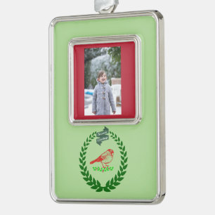 Kardinal im Weihnachtsbaum und Foto Chris Rahmen-Ornament Silber
