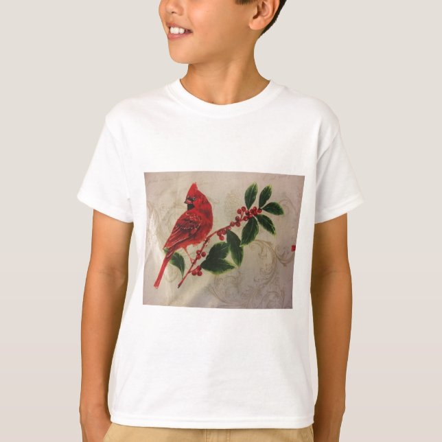 Kardinal in Holly Bush T-Shirt (Vorderseite)
