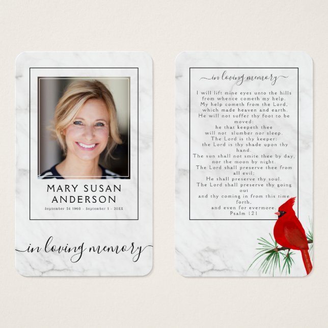 Kardinal Marble Beerdigung Gedenkkarte Foto Gebet  (Vorne & Hinten)
