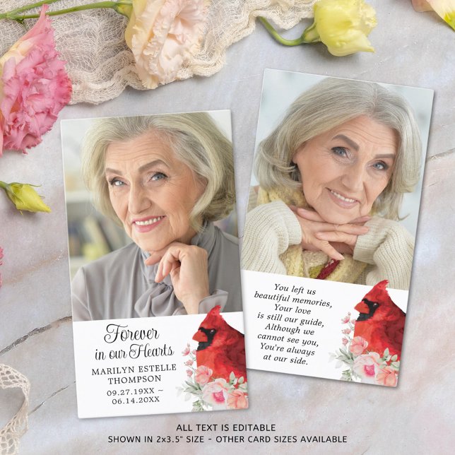 Kardinal Memorial 2 Fotos Rosa Blumengebet-Karte Visitenkarte (Von Creator hochgeladen)