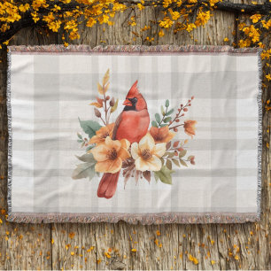 Kardinal mit Herbst-Blume und Kariert Decke