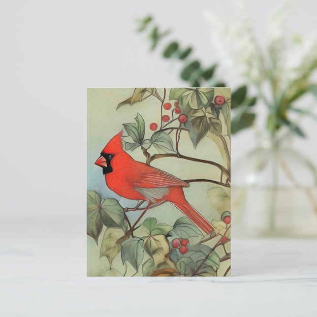 Kardinal - Nature Bird Art Card Postkarte (Stehend Vorderseite)