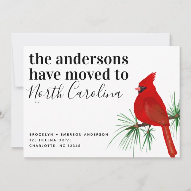 Kardinal North Carolina Moving Ankündigung (Vorderseite)