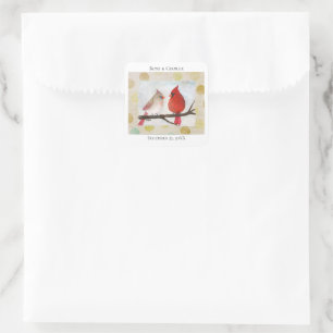 Kardinal-Paar Hochzeitsgunst Geschenk Quadratischer Aufkleber