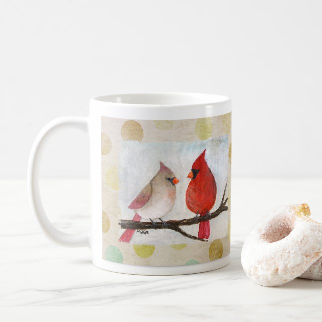 Kardinal-Paar Wintervögel Kunst Weihnachtsgeschenk Kaffeetasse (Mit Donut)