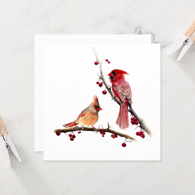 Kardinal Pair Watercolor (Winter Cardinal Pair by Jenn Steffen Art)