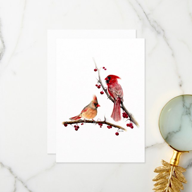 Kardinal Pair Watercolor Dankeskarte (Winter Cardinal Pair Thank You Card by Jenn Steffen Art)