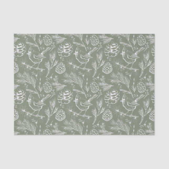 Kardinal, Pinecones und Berry Sage Seidenpapier (Vorderseite)