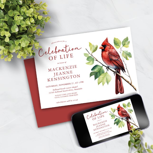 Kardinal Red Bird Feier zum Gedenken an das Leben Einladung (Cardinal Red Bird Celebration of Life Memorial Invitation)