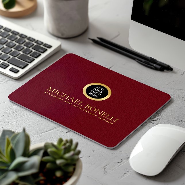 Kardinal Red Leather Luxus Gold RUND Logo Mousepad (Von Creator hochgeladen)