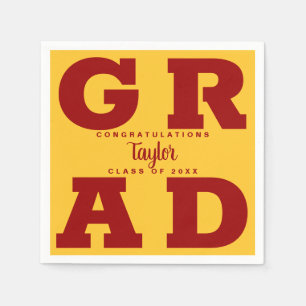Kardinal Red on Gold Bold Graduation Party Serviette