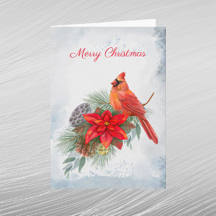 Kardinal Roter Weihnachtsstern Grünzeug Weihnachte Feiertagskarte