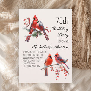 Kardinal Schnee Winter Vögel Beeren 75. Geburtstag Einladung