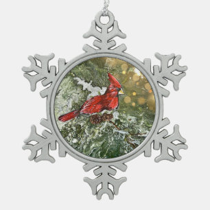 Kardinal Schneeflocken Zinn-Ornament
