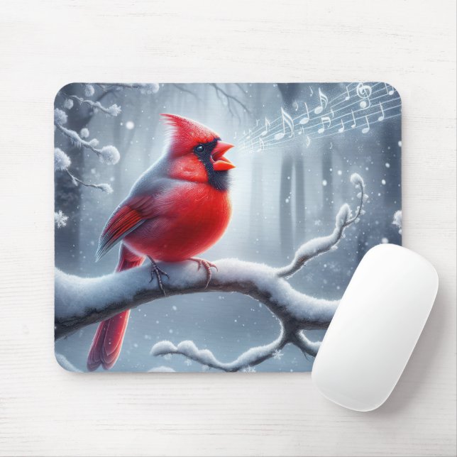 Kardinal singt mit Noten Mousepad (Mit Mouse)