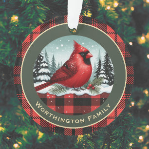 Kardinal Snow in Buffalo Kariert Familienname Mono Ornament