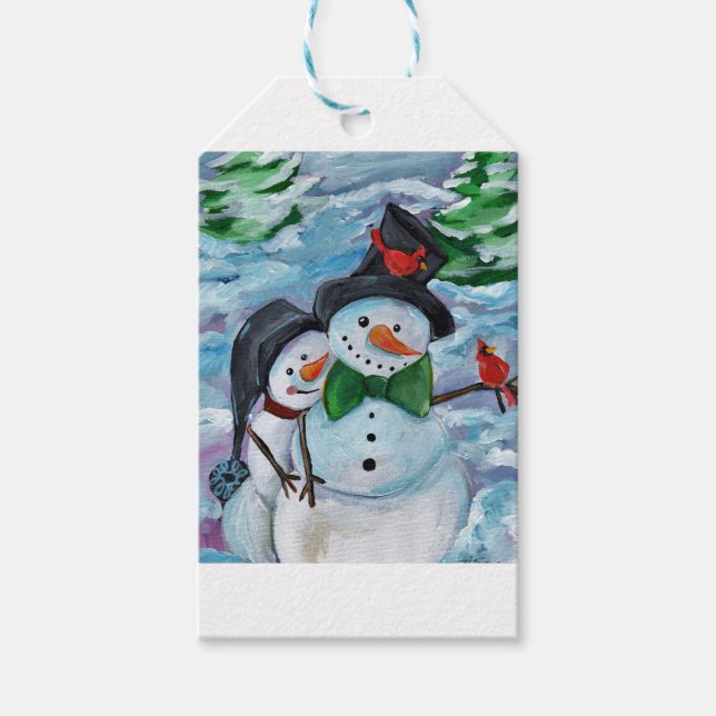 Kardinal Snowmen Geschenkanhänger (Vorderseite)
