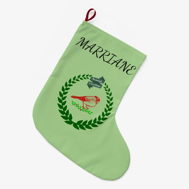 Kardinal-Stechpalmen-Kranz-Saison grün Großer Weihnachtsstrumpf (Vorderansicht (hängend))