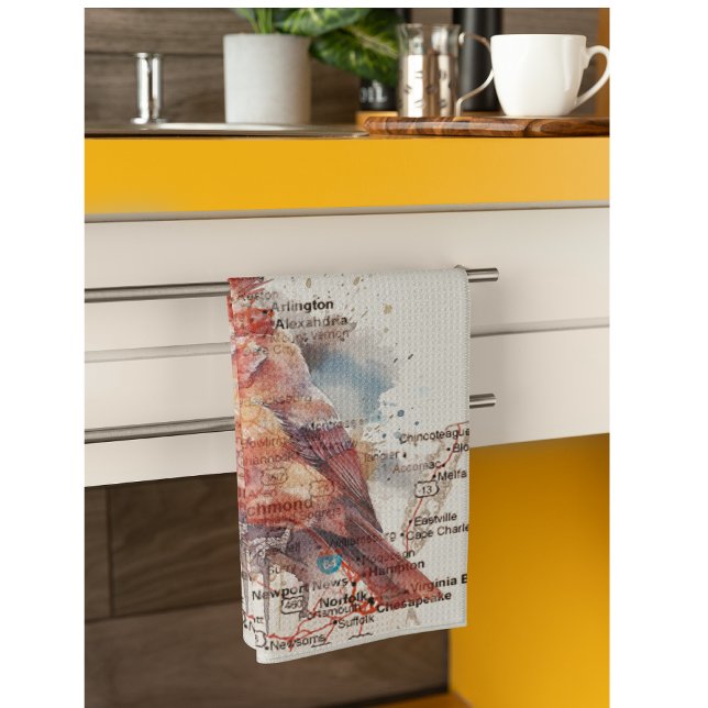 Kardinal über Virginia Road Map Geschirrtuch (Von Creator hochgeladen)