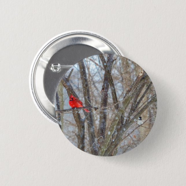 Kardinal und Chickadee Button (Vorne & Hinten)