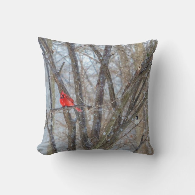 Kardinal und Chickadee Kissen (Vorderseite)