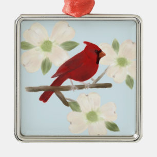 Kardinal und Dogwood Silbernes Ornament