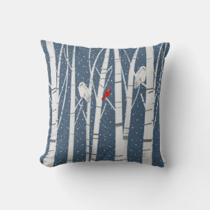 Kardinal und Eulen in Schneeflocken Kissen