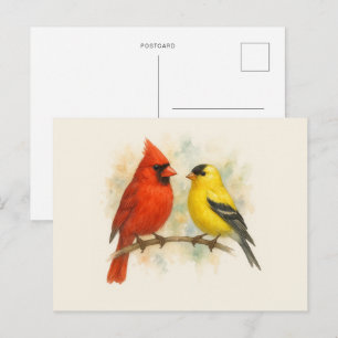 Kardinal und Goldfinch-Wasserfarbe Minimalistisch Postkarte