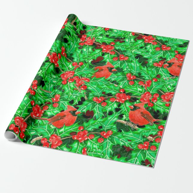 Kardinal und Heiligbeere Geschenkpapier (Ungerollt)
