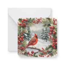 Kardinal und Holly Holiday Mini Weihnachtskarte