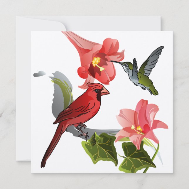 Kardinal und Hummingbird mit Lilies und Ivy Einladung (Vorderseite)
