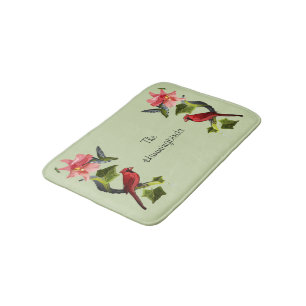 Kardinal und Kolibri mit rosa Lilie und Efeu Badematte
